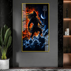 Mahadev Divine Warrior Acrylic Painting with Trishul and Moon Modern Hindu Spiritual Wall Art Decor