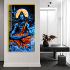 Lord Shiva Meditation Acrylic Wall Painting with Full Moon, Trishul and Divine Spiritual Artwork