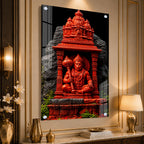 Sacred Hanuman Mandir Acrylic Wall Painting | Premium Hindu God Artwork for Spiritual Home Decoration