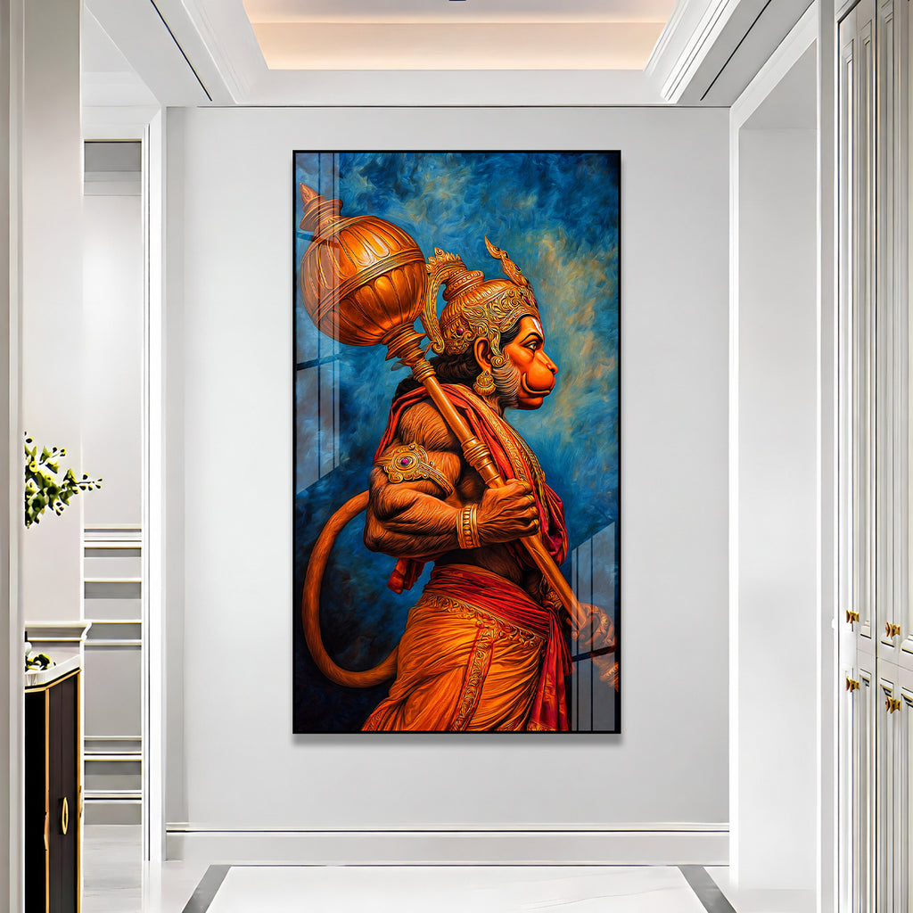 Powerful Lord Hanuman Side Profile Acrylic Wall Painting for Home Temple Decor