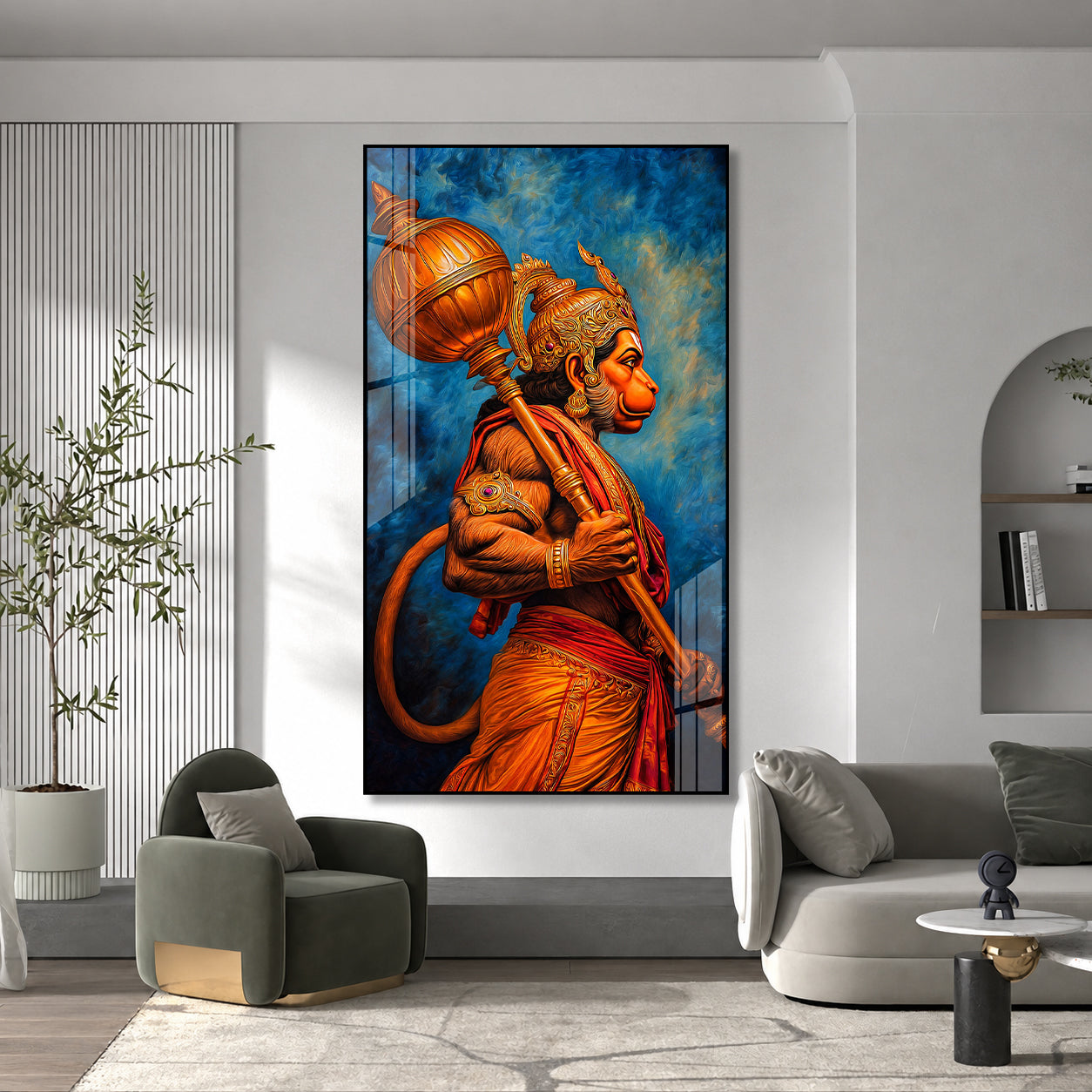Powerful Lord Hanuman Side Profile Acrylic Wall Painting for Home Temple Decor