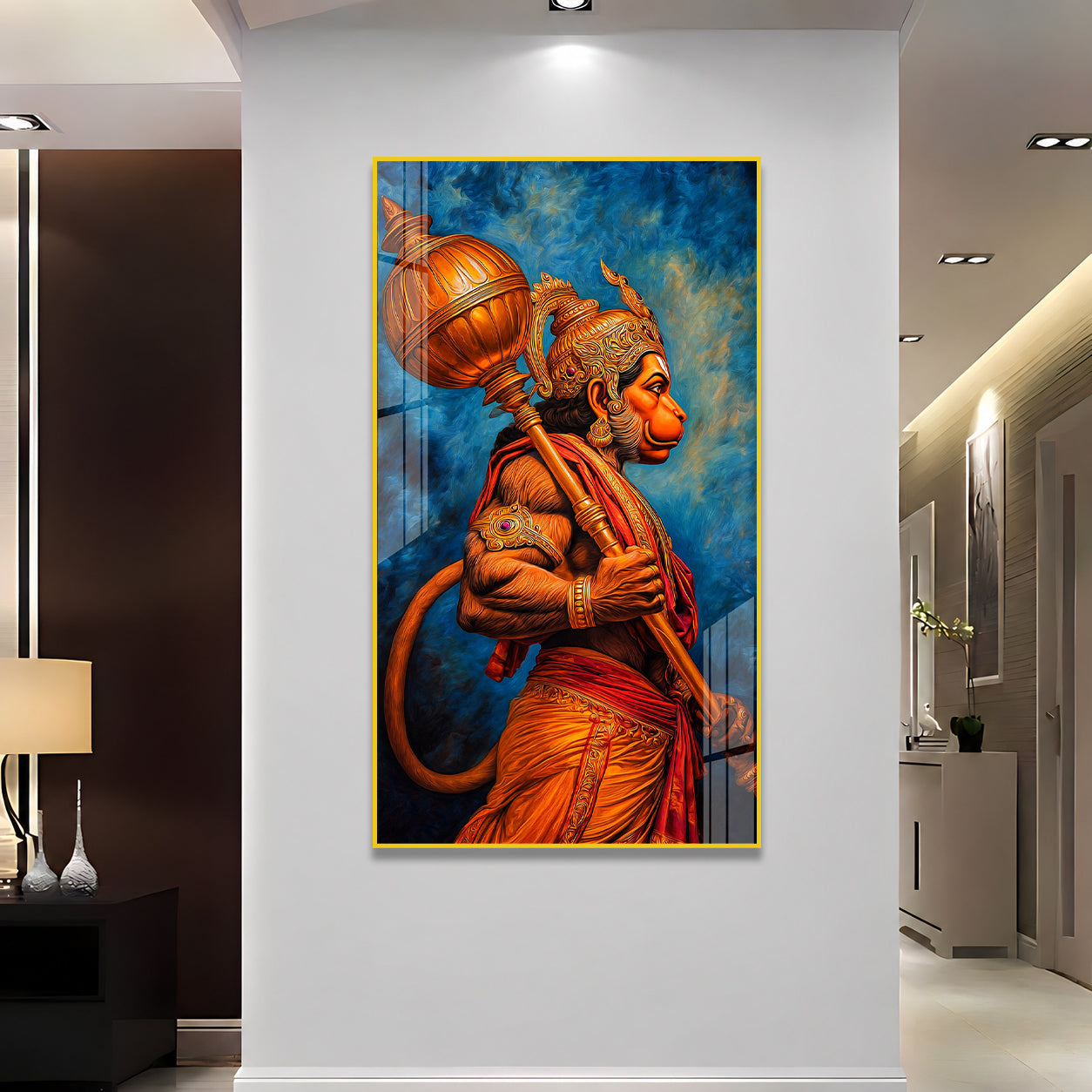 Powerful Lord Hanuman Side Profile Acrylic Wall Painting for Home Temple Decor