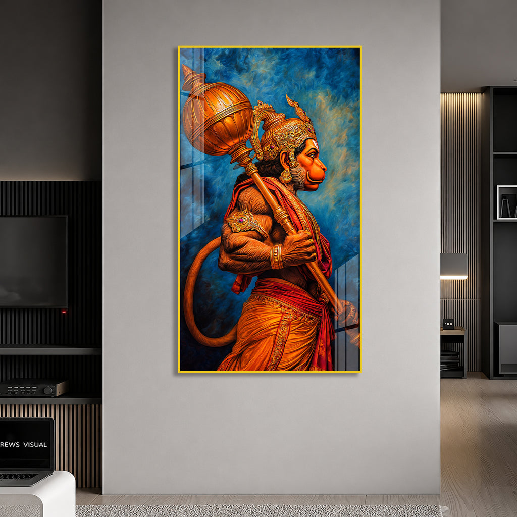 Powerful Lord Hanuman Side Profile Acrylic Wall Painting for Home Temple Decor