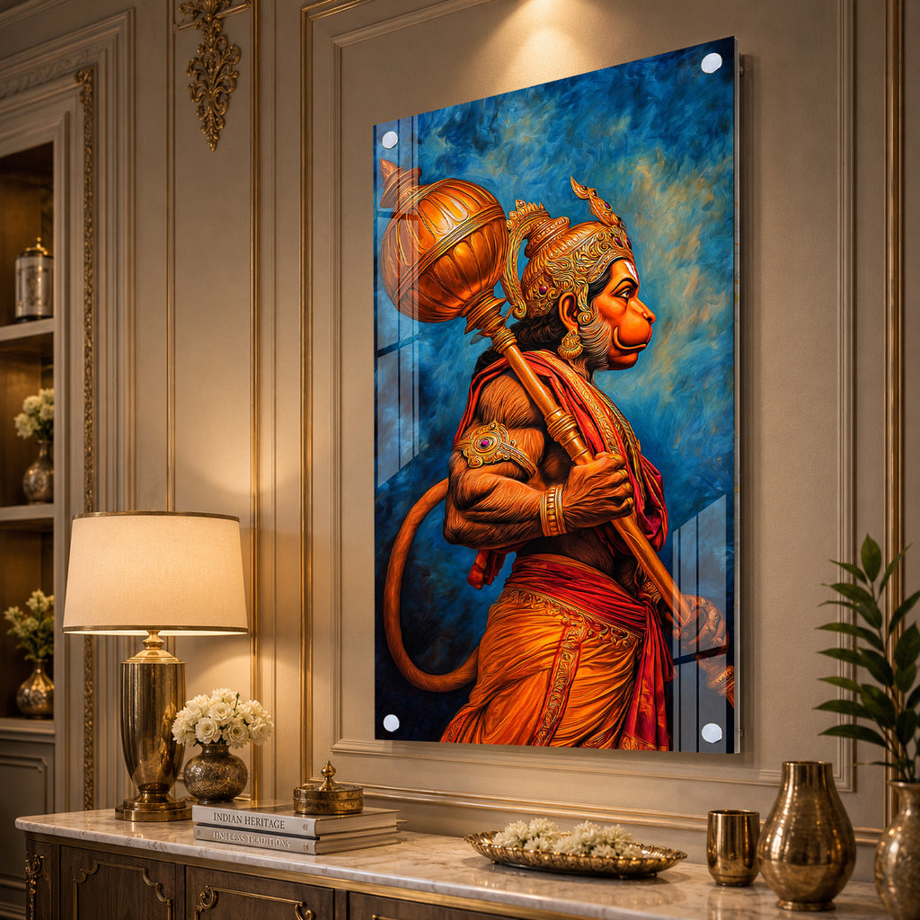 Powerful Lord Hanuman Side Profile Acrylic Wall Painting for Home Temple Decor