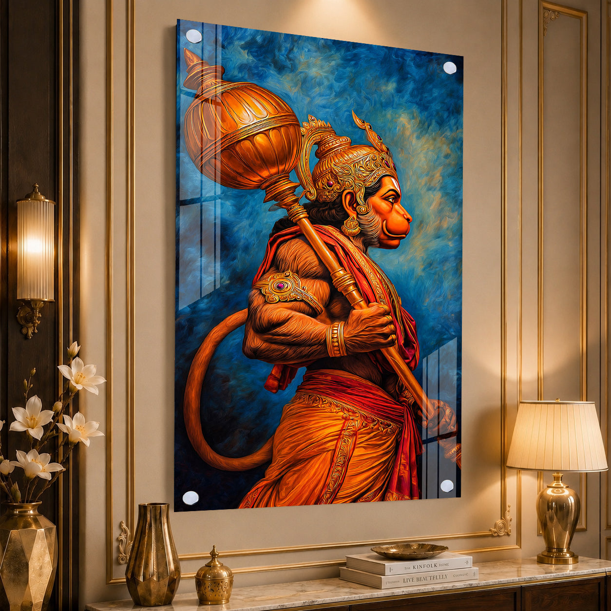 Powerful Lord Hanuman Side Profile Acrylic Wall Painting for Home Temple Decor