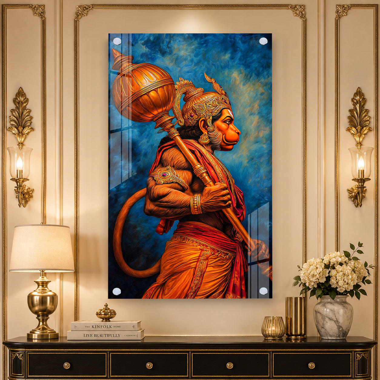 Powerful Lord Hanuman Side Profile Acrylic Wall Painting for Home Temple Decor