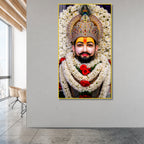 Khatu Shyam Ji Divine Acrylic Wall Painting with Floral Garland and Royal Crown for Home Temple Decor