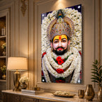 Khatu Shyam Ji Divine Acrylic Wall Painting with Floral Garland and Royal Crown for Home Temple Decor