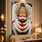 Khatu Shyam Ji Divine Acrylic Wall Painting with Floral Garland and Royal Crown for Home Temple Decor