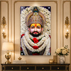 Khatu Shyam Ji Divine Acrylic Wall Painting with Floral Garland and Royal Crown for Home Temple Decor