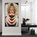 Khatu Shyam Ji Divine Acrylic Wall Painting with Floral Garland and Royal Crown for Home Temple Decor
