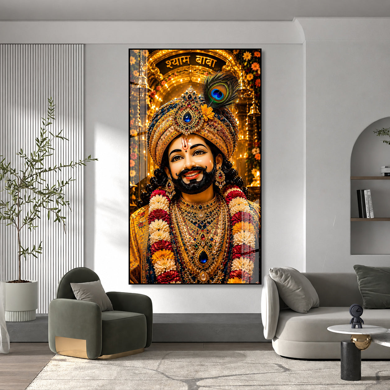 Khatu Shyam Baba Acrylic Wall Painting with Peacock Feather Crown for Home Temple & Living Room Decor