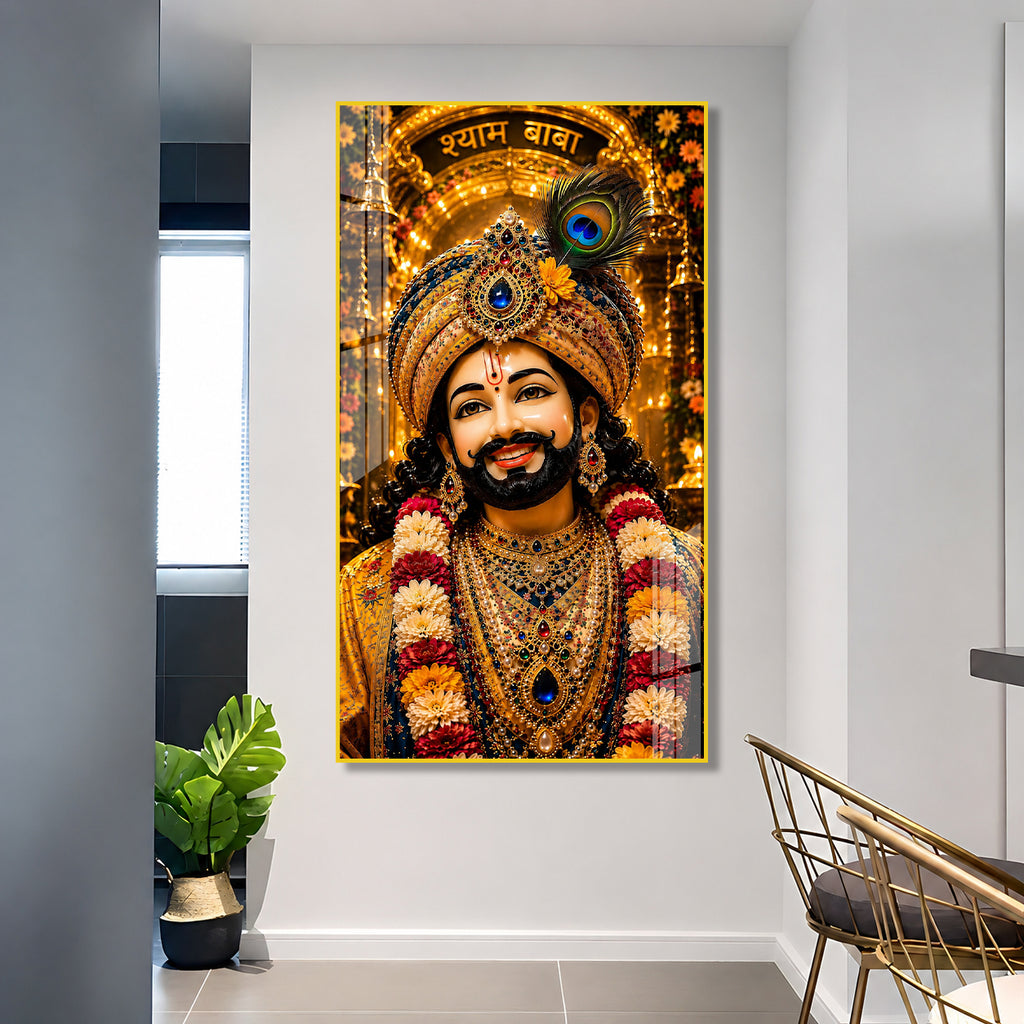 Khatu Shyam Baba Acrylic Wall Painting with Peacock Feather Crown for Home Temple & Living Room Decor