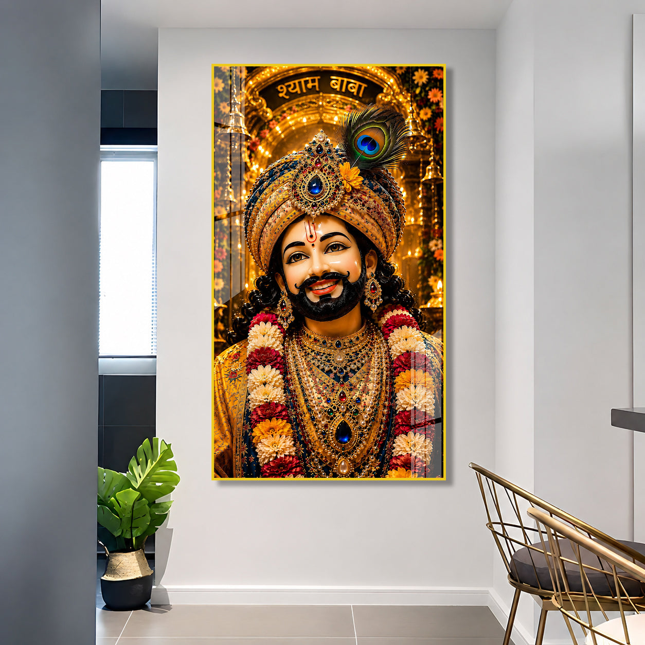 Khatu Shyam Baba Acrylic Wall Painting with Peacock Feather Crown for Home Temple & Living Room Decor