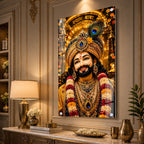 Khatu Shyam Baba Acrylic Wall Painting with Peacock Feather Crown for Home Temple & Living Room Decor