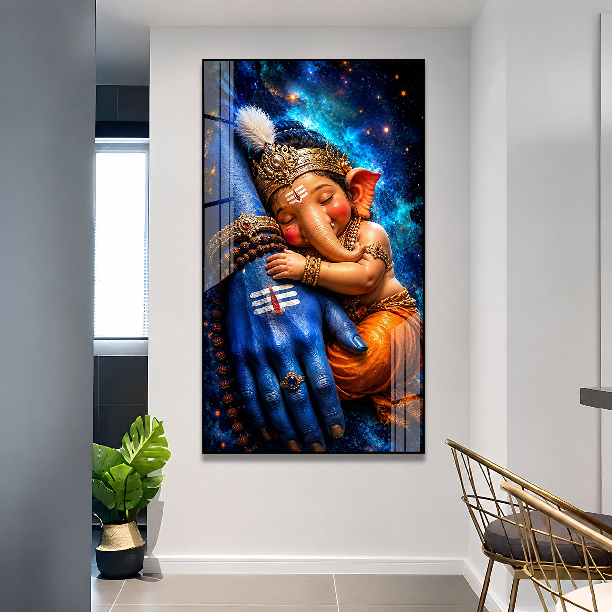 Sacred Mahadev and Baby Ganesha Acrylic Wall Decor for Temple, Home and Office Interior
