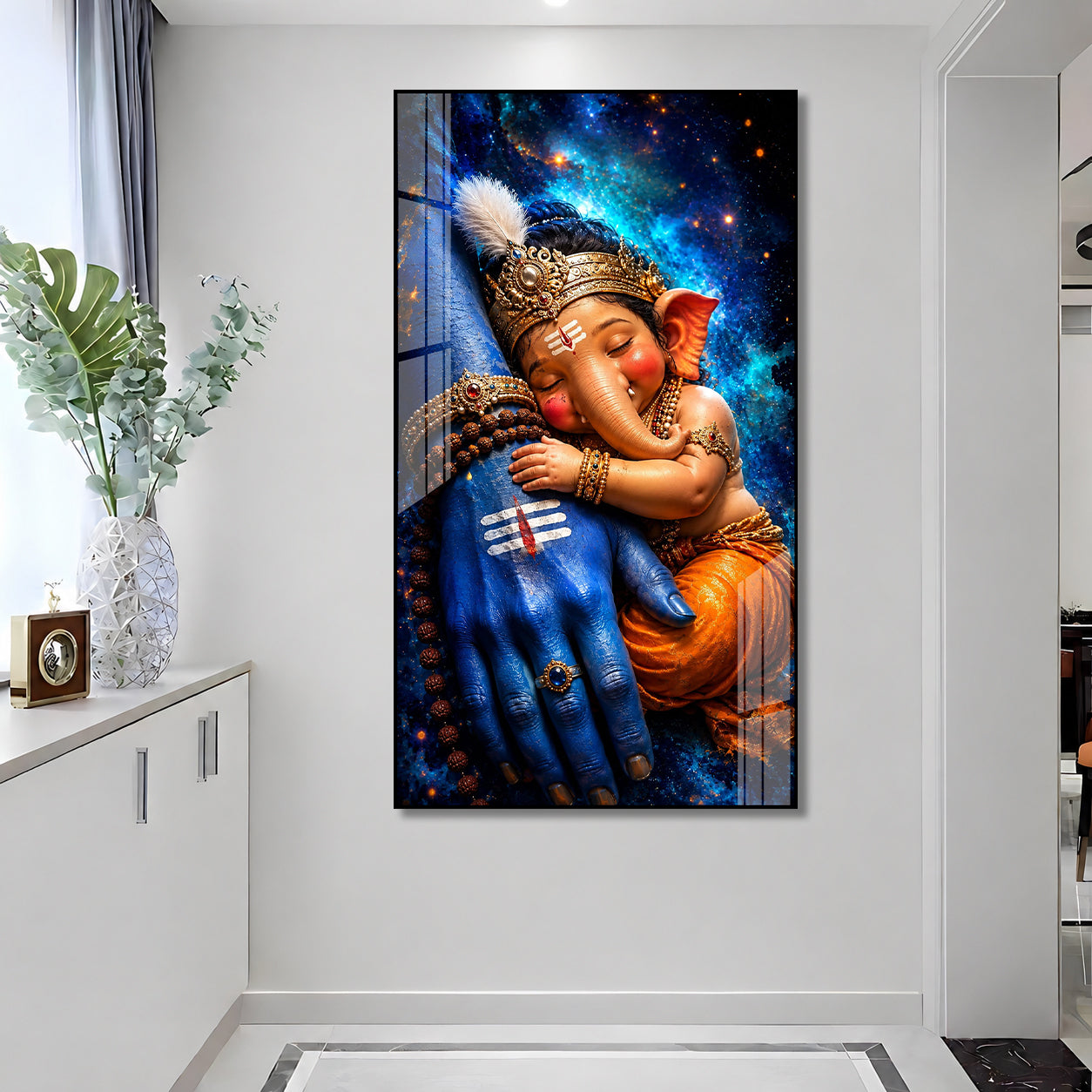 Sacred Mahadev and Baby Ganesha Acrylic Wall Decor for Temple, Home and Office Interior