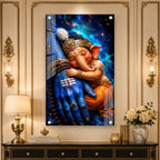 Sacred Mahadev and Baby Ganesha Acrylic Wall Decor for Temple, Home and Office Interior