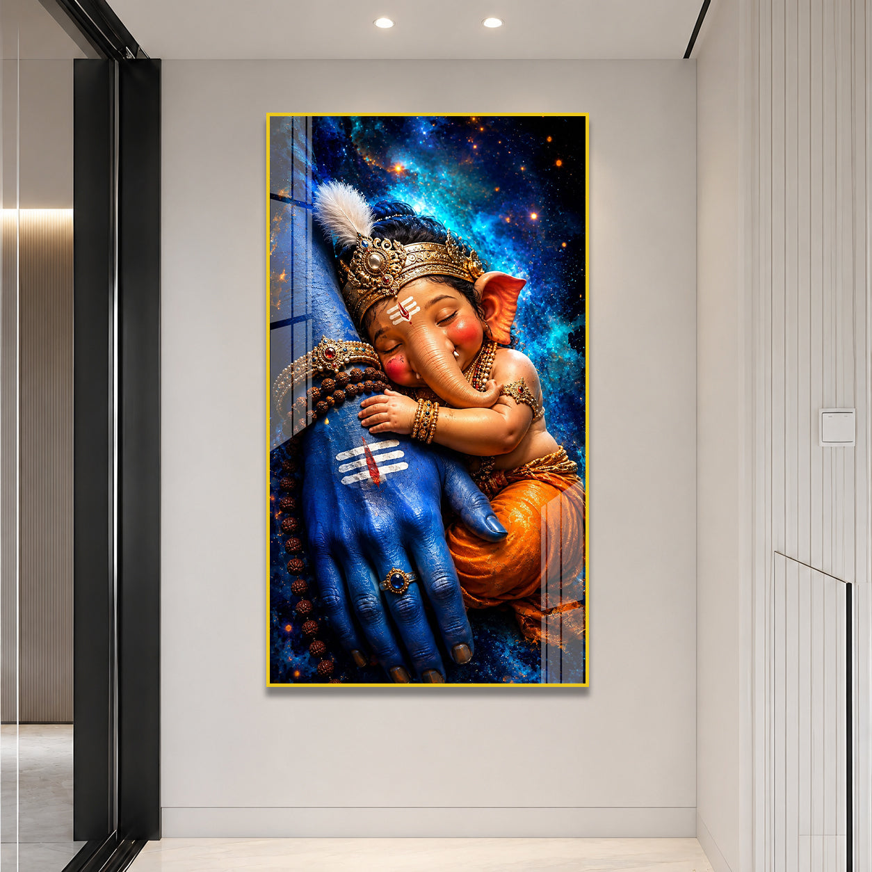 Sacred Mahadev and Baby Ganesha Acrylic Wall Decor for Temple, Home and Office Interior