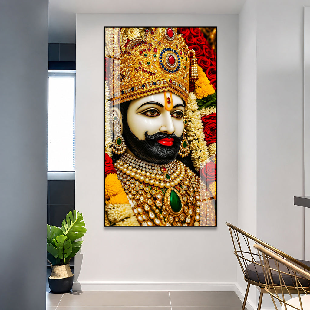 Modern Khatu Shyam Ji Acrylic Glass Painting for Living Room, Temple and Entrance Wall Decor