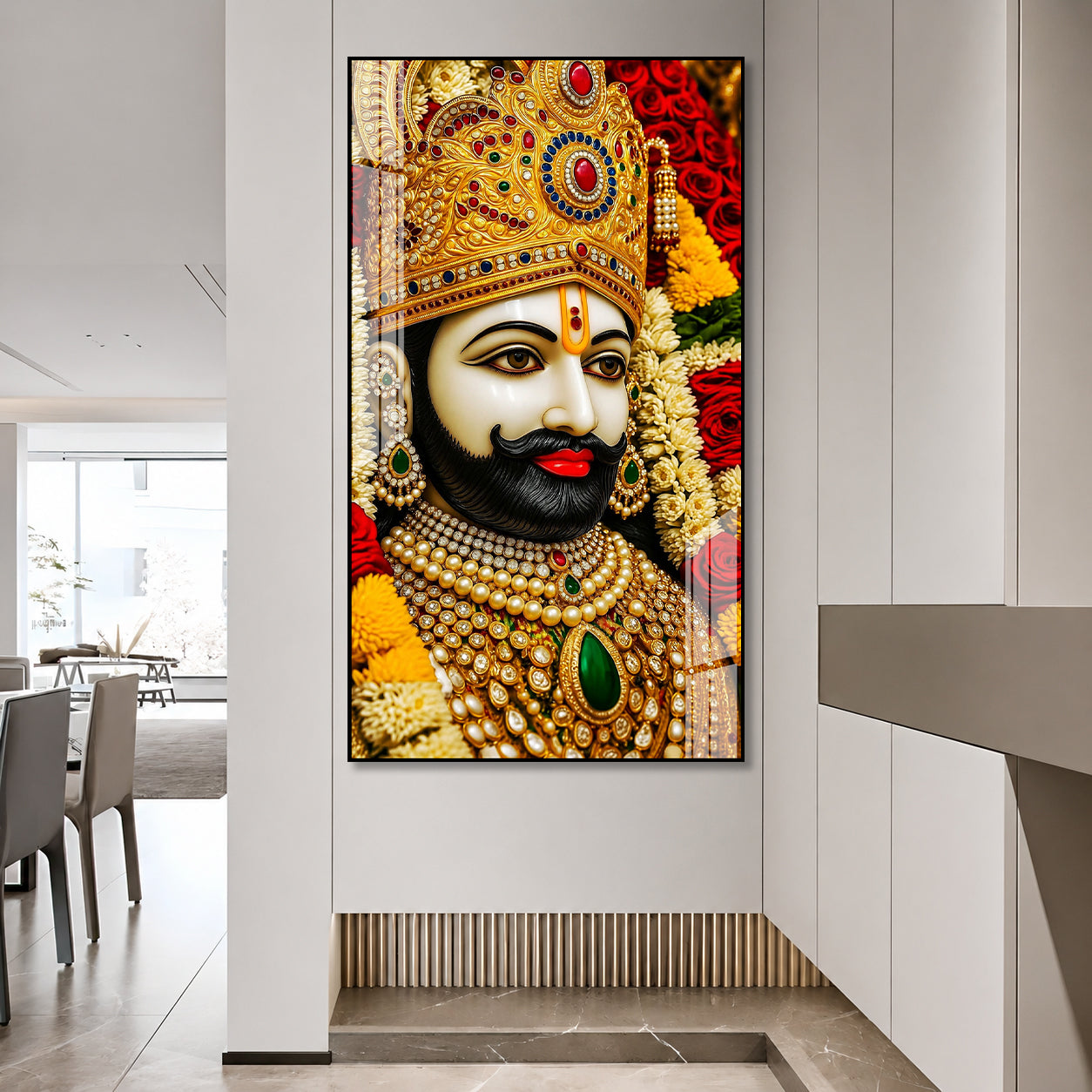 Modern Khatu Shyam Ji Acrylic Glass Painting for Living Room, Temple and Entrance Wall Decor
