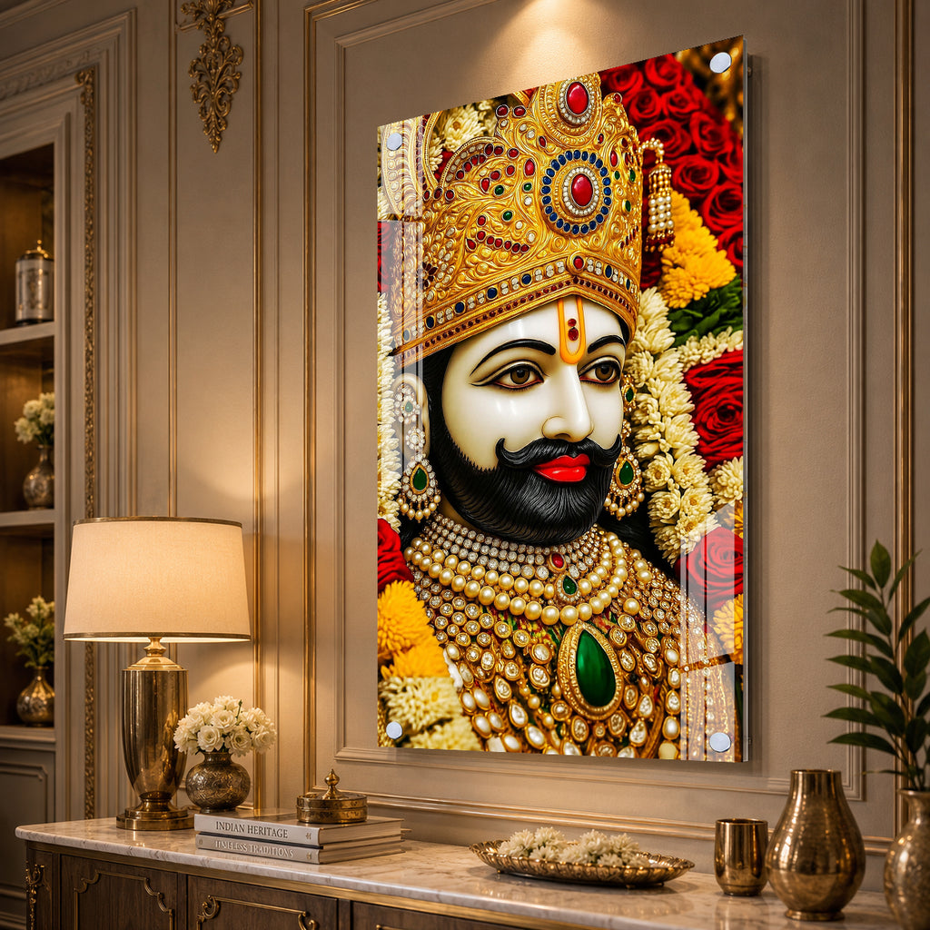 Modern Khatu Shyam Ji Acrylic Glass Painting for Living Room, Temple and Entrance Wall Decor