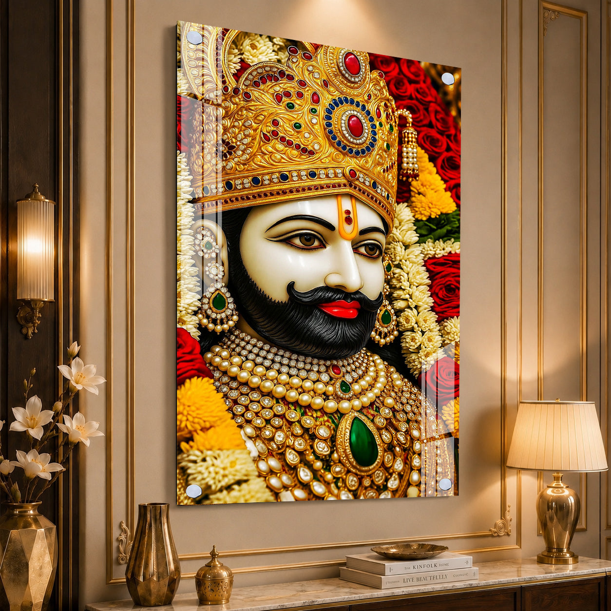 Modern Khatu Shyam Ji Acrylic Glass Painting for Living Room, Temple and Entrance Wall Decor