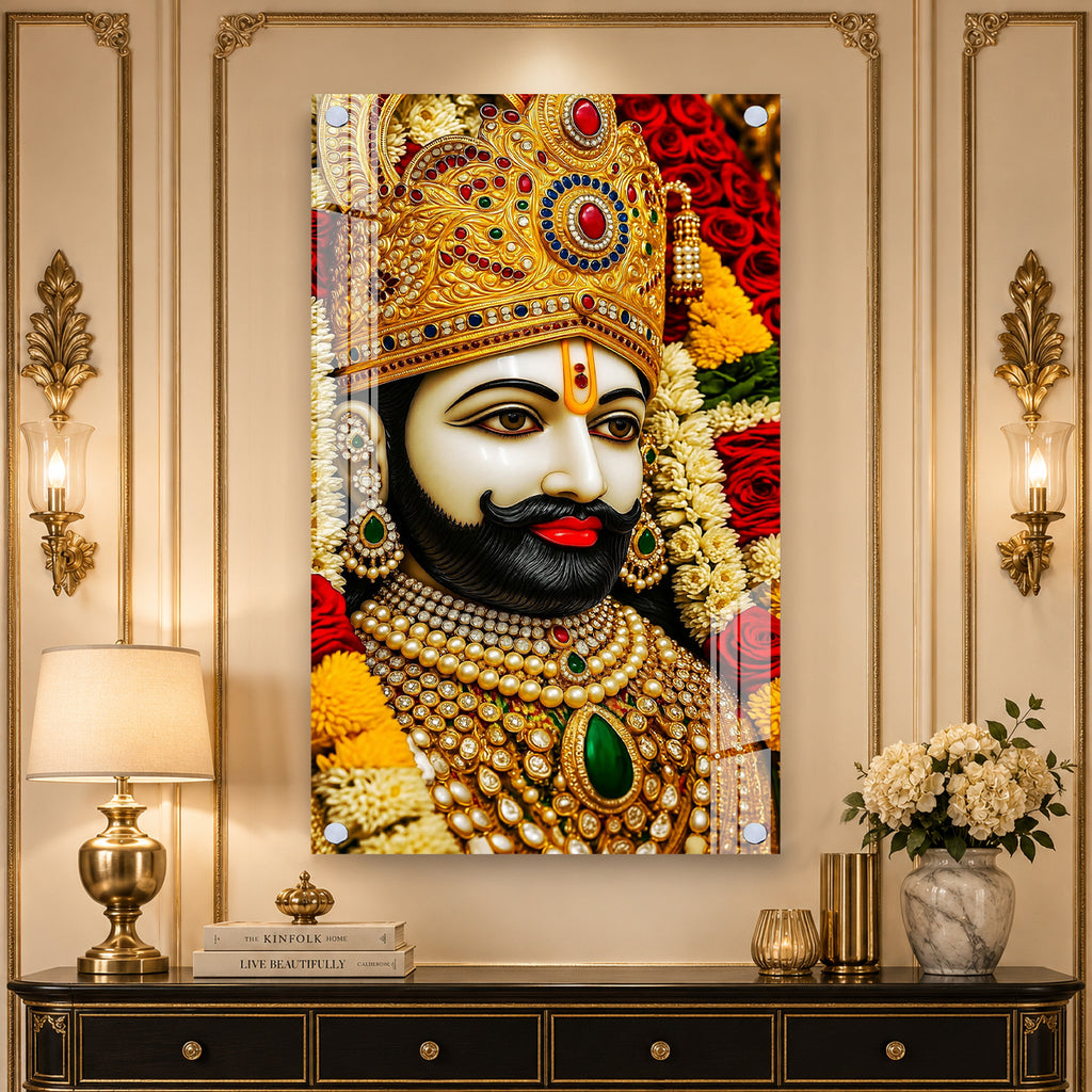 Modern Khatu Shyam Ji Acrylic Glass Painting for Living Room, Temple and Entrance Wall Decor