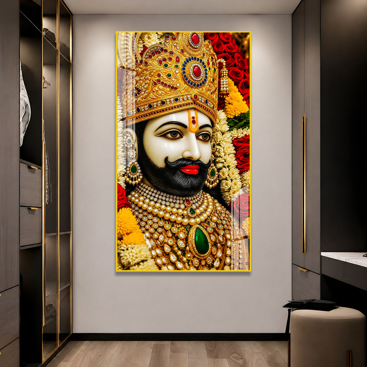 Modern Khatu Shyam Ji Acrylic Glass Painting for Living Room, Temple and Entrance Wall Decor
