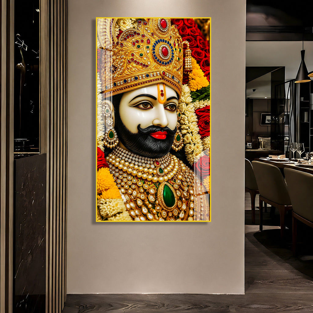Modern Khatu Shyam Ji Acrylic Glass Painting for Living Room, Temple and Entrance Wall Decor