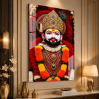 Premium Hindu God Khatu Shyam Baba Acrylic Wall Painting with Floral Background