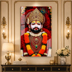 Premium Hindu God Khatu Shyam Baba Acrylic Wall Painting with Floral Background