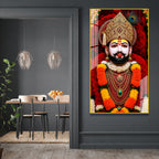Premium Hindu God Khatu Shyam Baba Acrylic Wall Painting with Floral Background