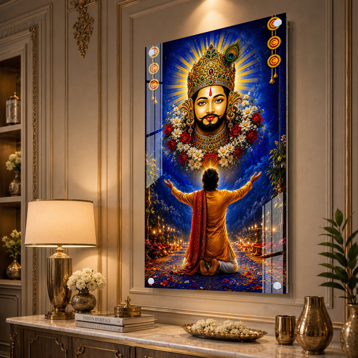 Khatu Shyam Baba Divine Blessings Acrylic Wall Painting for Home Temple Living Room Office Decor