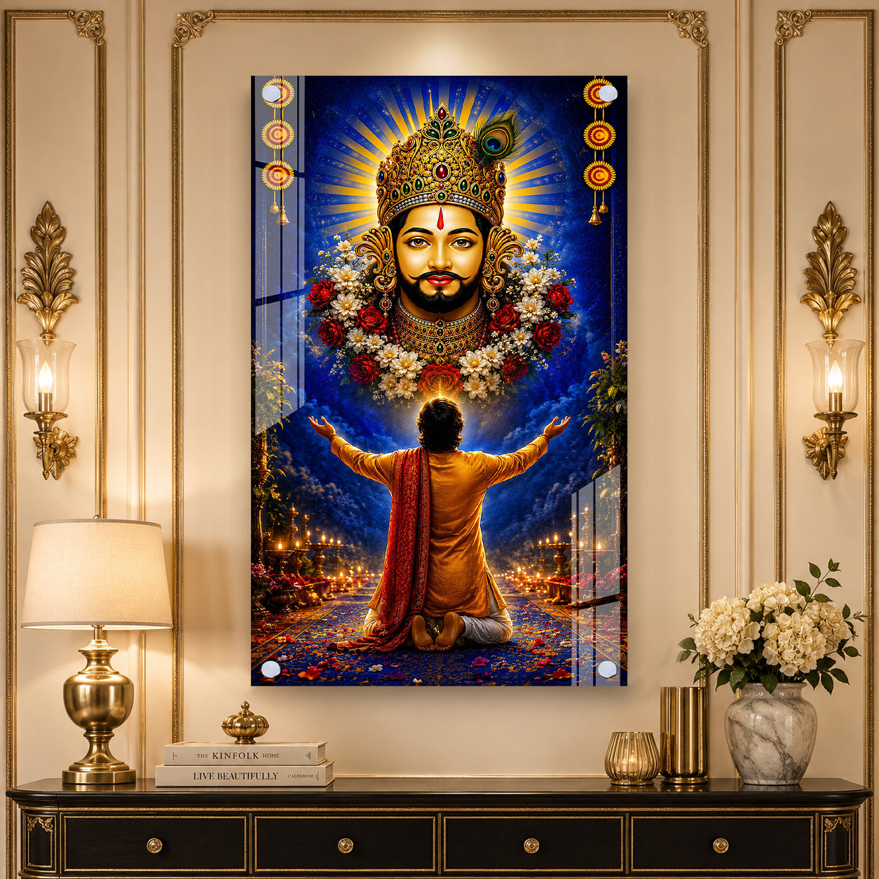 Khatu Shyam Baba Divine Blessings Acrylic Wall Painting for Home Temple Living Room Office Decor