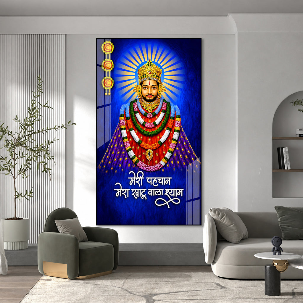 Khatu Shyam Ji Portrait Acrylic Painting with Inspirational Hindi Quote for Pooja Room Home Decor Gift