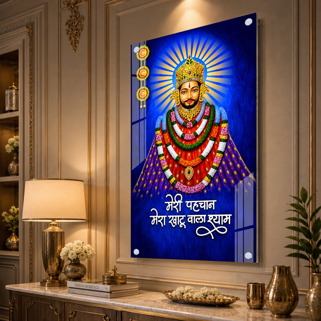 Khatu Shyam Ji Portrait Acrylic Painting with Inspirational Hindi Quote for Pooja Room Home Decor Gift