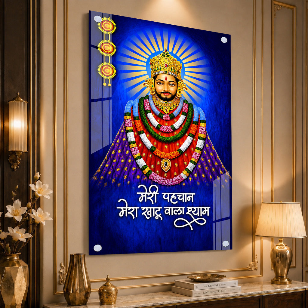Khatu Shyam Ji Portrait Acrylic Painting with Inspirational Hindi Quote for Pooja Room Home Decor Gift