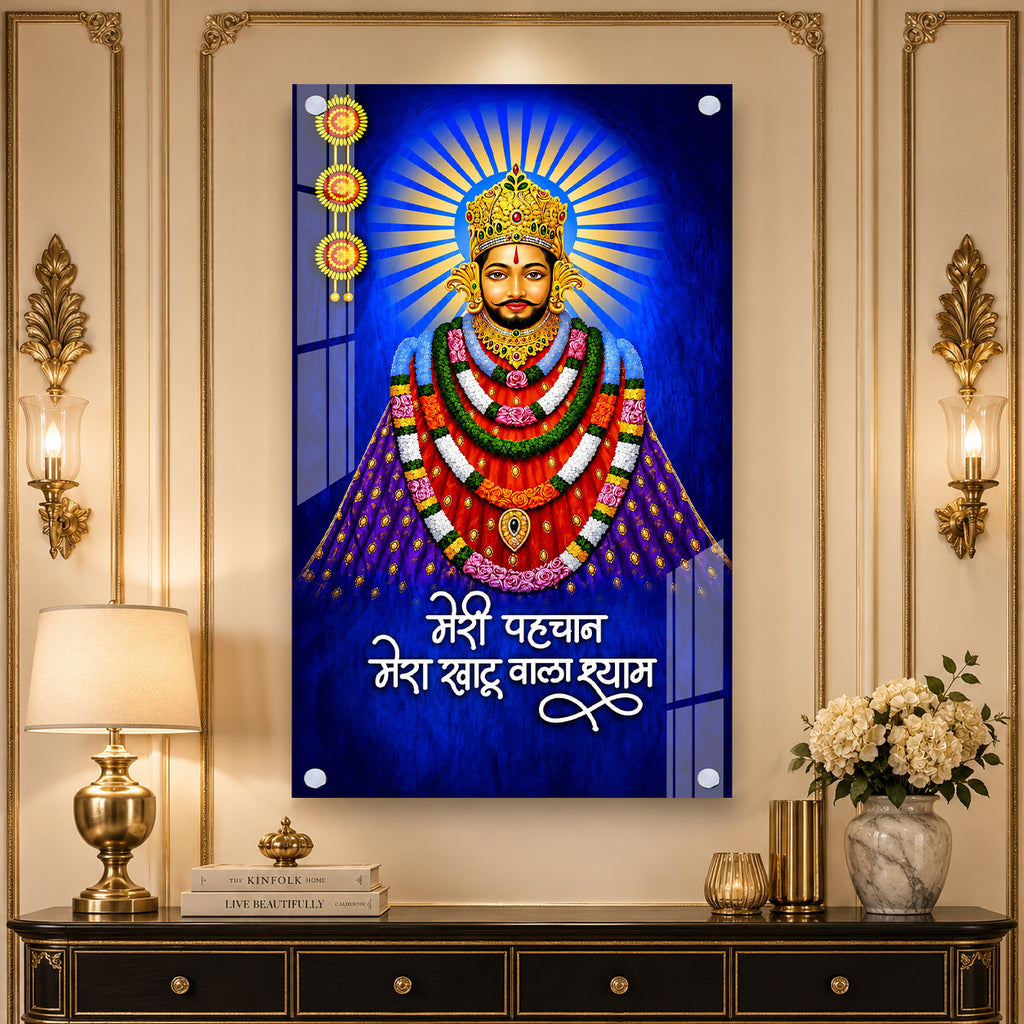 Khatu Shyam Ji Portrait Acrylic Painting with Inspirational Hindi Quote for Pooja Room Home Decor Gift