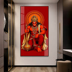Powerful Lord Hanuman Acrylic Wall Painting for Home Temple, Living Room & Office Decor