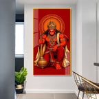 Powerful Lord Hanuman Acrylic Wall Painting for Home Temple, Living Room & Office Decor