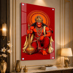 Powerful Lord Hanuman Acrylic Wall Painting for Home Temple, Living Room & Office Decor