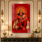 Powerful Lord Hanuman Acrylic Wall Painting for Home Temple, Living Room & Office Decor