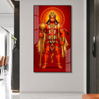 Standing Bajrangbali Hanuman Acrylic Painting | Premium Hindu Spiritual Wall Art for Living Room & Pooja Room