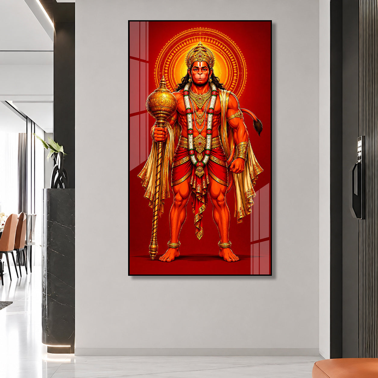 Standing Bajrangbali Hanuman Acrylic Painting | Premium Hindu Spiritual Wall Art for Living Room & Pooja Room