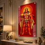Standing Bajrangbali Hanuman Acrylic Painting | Premium Hindu Spiritual Wall Art for Living Room & Pooja Room