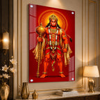 Standing Bajrangbali Hanuman Acrylic Painting | Premium Hindu Spiritual Wall Art for Living Room & Pooja Room