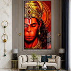 Luxury Bajrangbali Hanuman Acrylic Wall Painting with Ornate Crown for Spiritual Home Decor Gift
