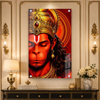 Luxury Bajrangbali Hanuman Acrylic Wall Painting with Ornate Crown for Spiritual Home Decor Gift