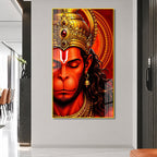 Luxury Bajrangbali Hanuman Acrylic Wall Painting with Ornate Crown for Spiritual Home Decor Gift